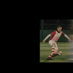 On the right side, a man wearing a red and white checkered uniform is kicking a soccer ball on a field. Beside him, a woman in light blue and black attire holds a rugby ball while standing on a sports ground. The left side of the image is entirely black. © Powerleague